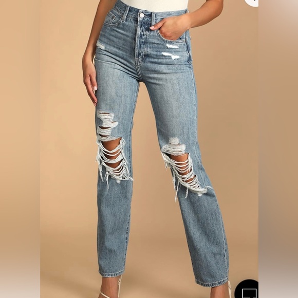 Cassie Distressed Light Wash Super High Rise Straight Leg Pistola Jeans - Picture 1 of 4